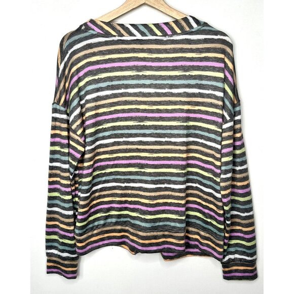 Joyspun Womens Cardigan Sweater Hacci Knit V Neck Stretch Rainbow Stripe Sz M - Picture 2 of 10
